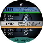 5 seconds later, temperature, dew point, weather and additional info are displayed on the screen.