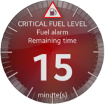 Fuel level critical alarm when used with the PgW Watchface Displayed when the PgW Watchface is used in flight.