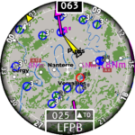 GOTO mode with deviation indicator. Course is 025 to LFPB.